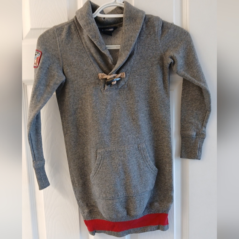 Ralph Lauren Boys Rugby Inspired Toggle Neck Fleece Sweatshirt Gray Size Small 7